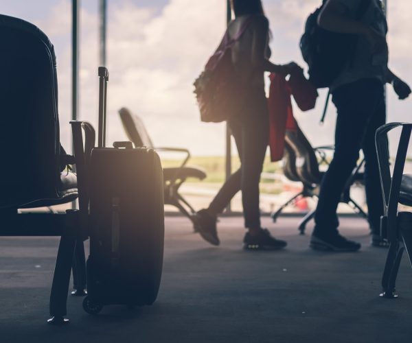 silhouette of Baggage in the airport, Travel concept