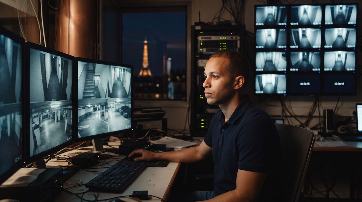 Opérateur de sécurité devant les écrans de vidéoprotection